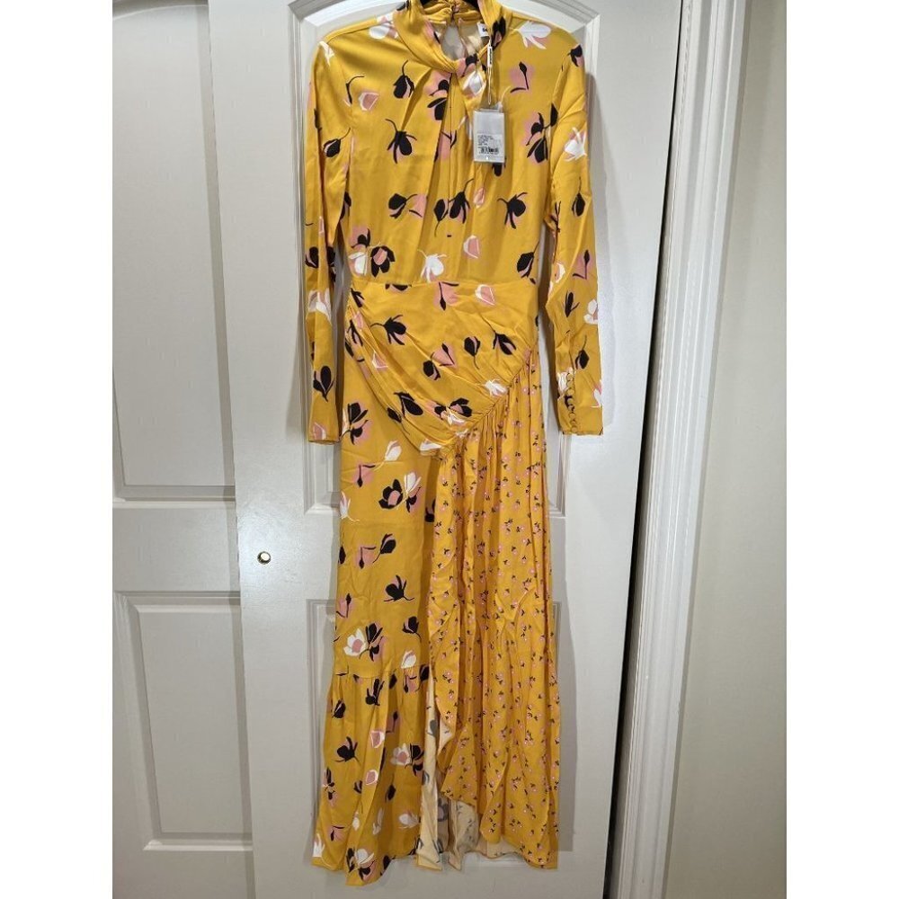 Self-Portrait Floral Print Twist Neck Long Sleeve Maxi Dress In Yellow $485 - Picture 5 of 16